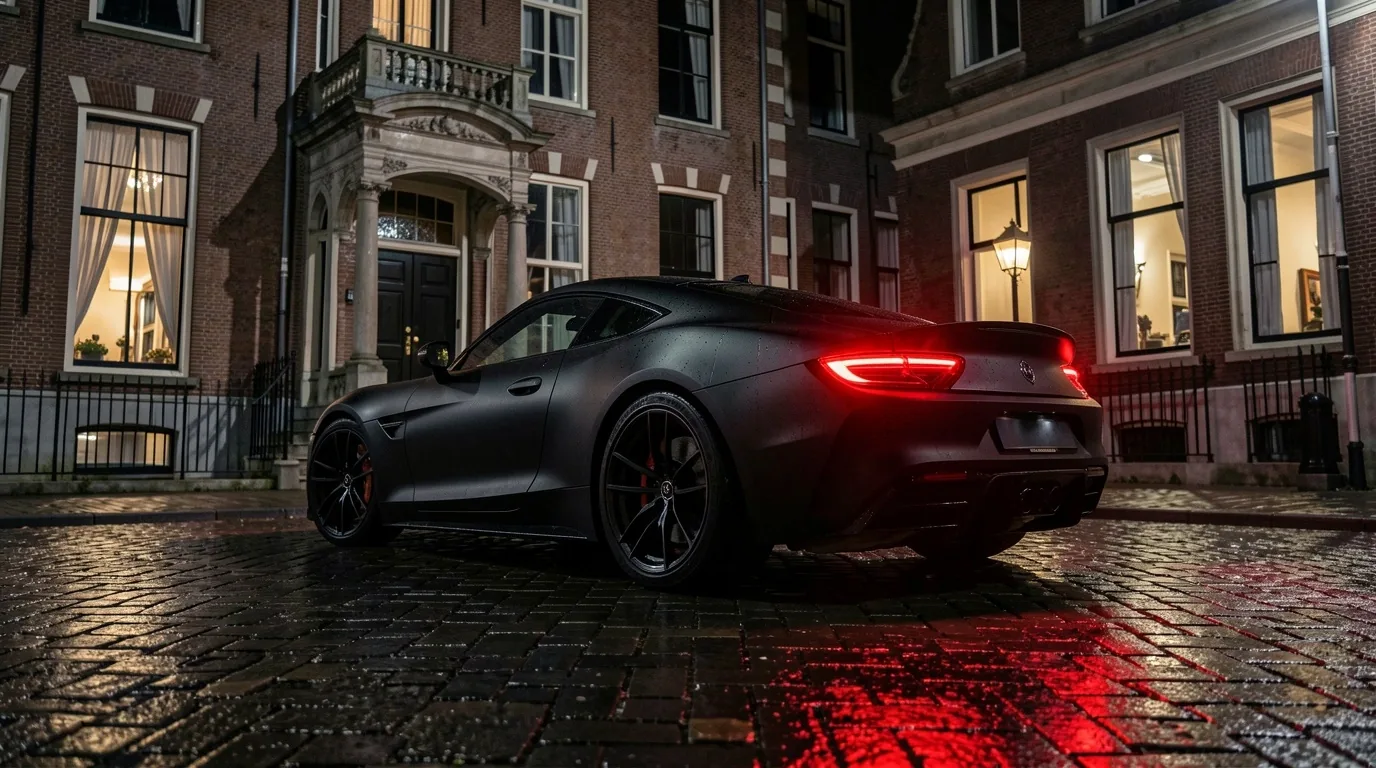 Exclusieve Dylvoria supercar vloot in het nachtelijke Rotterdam